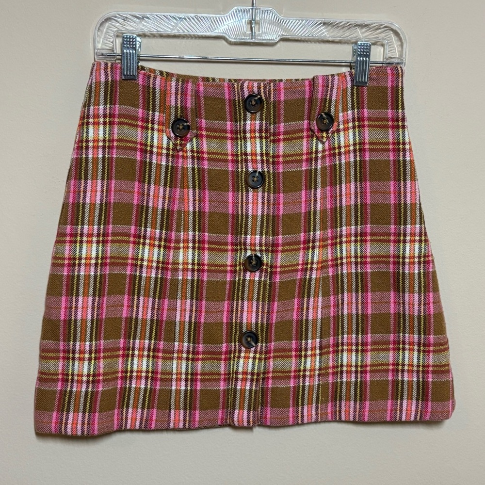 Anthropologie Maeve Plaid Button-Front mini  A Line Skirt